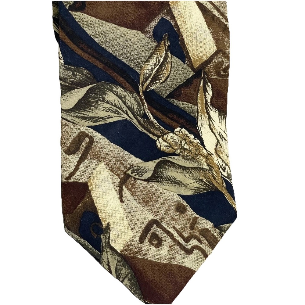 Vtg Neck Tie Structure Le Collezioni‎ Abstract Faces Veg Print Silk Art 90s Y2K